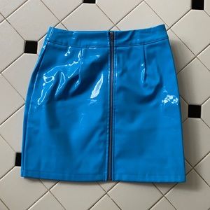 blue leather skirt